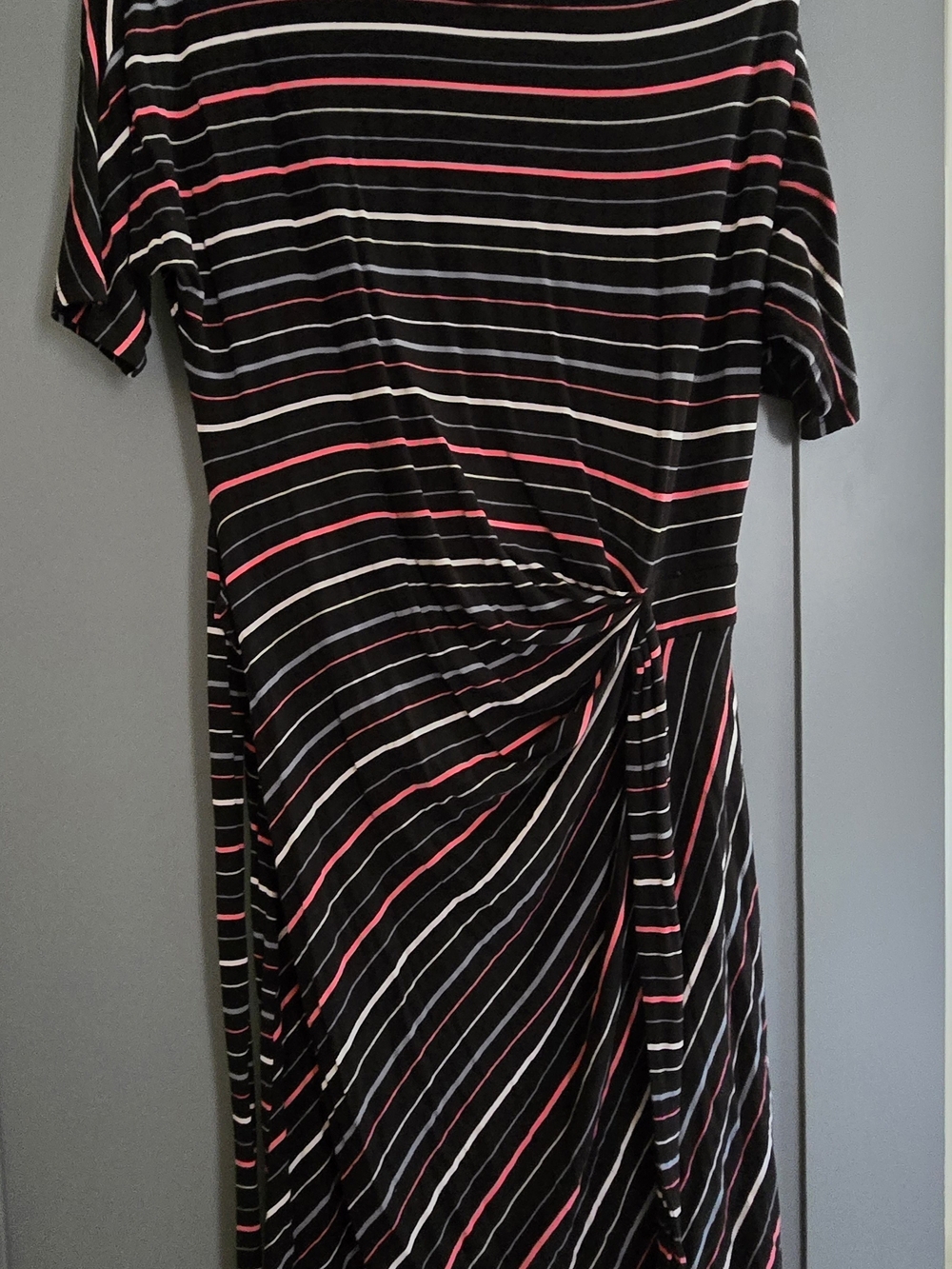 Ann Taylor Black Midi Dress with Pink and White Stripes